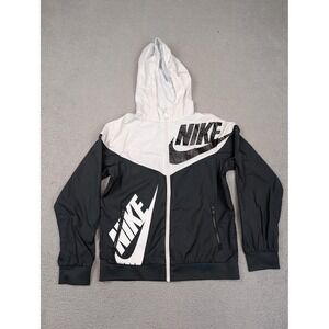 Nike Jacket Youth Large Black White Hooded Windbreaker Full Zip Logo Colorblock